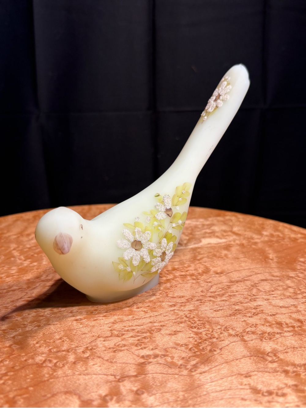 VTG Fenton Uranium Custard Glass Bird of Happiness SIGNED S. Webster GLOWS!